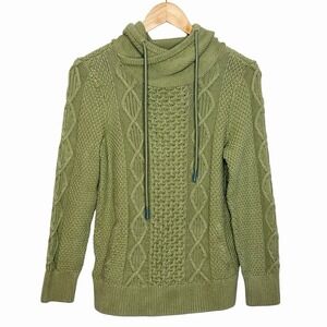 LL Bean Signature Fisherman Sweater Green Womens Small Cable Knit Chunky Cotton